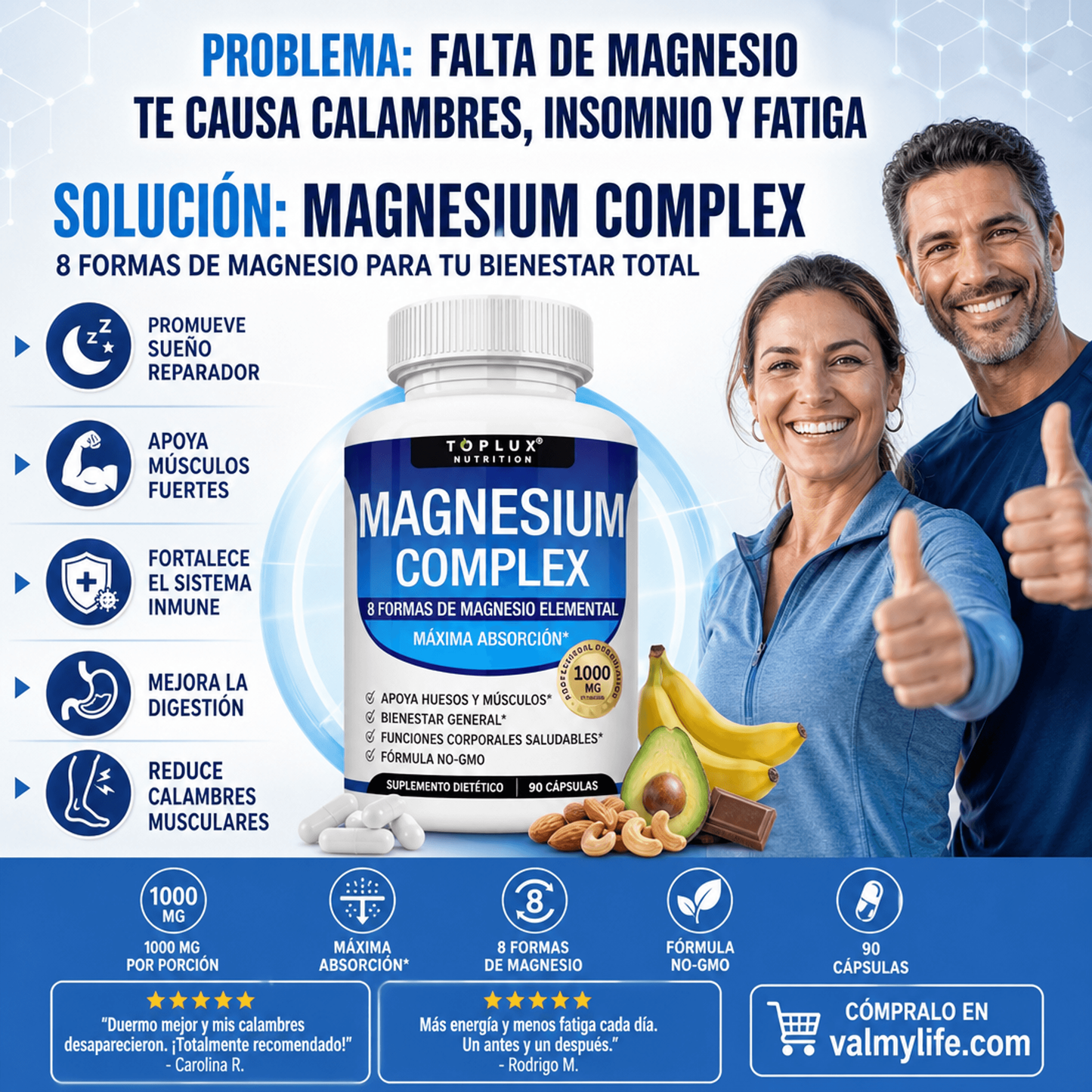 MAGNESIO COMPLEX 8 ELEMENTAL 1000 mg / Más energía, menos estrés y mejor descanso