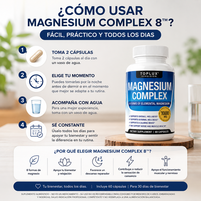 MAGNESIO COMPLEX 8 ELEMENTAL 1000 mg / Más energía, menos estrés y mejor descanso